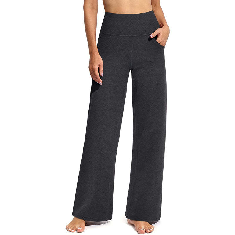 Women Wide Leg Yoga Pants High Waist Stretch Workout Sweatpants With Pockets Casual Straight Leg Pants-Legletic