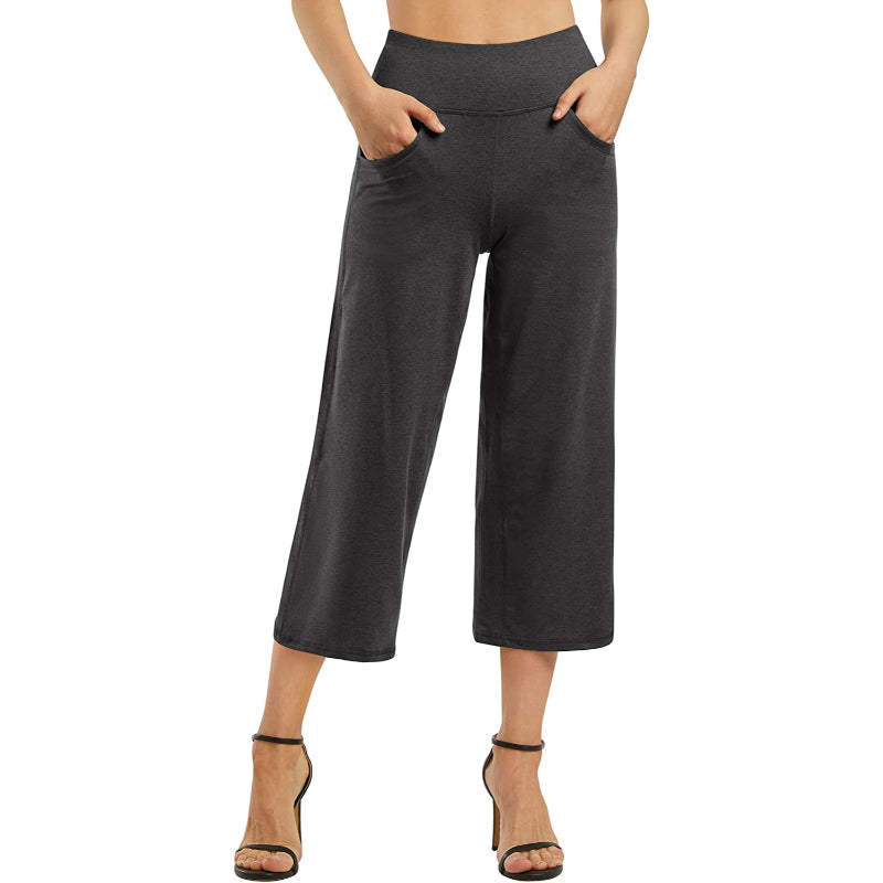 Women Wide Leg Yoga Capri High Waist Stretch Workout Sweatpants With Pockets Casual Straight Leg Pants-Legletic