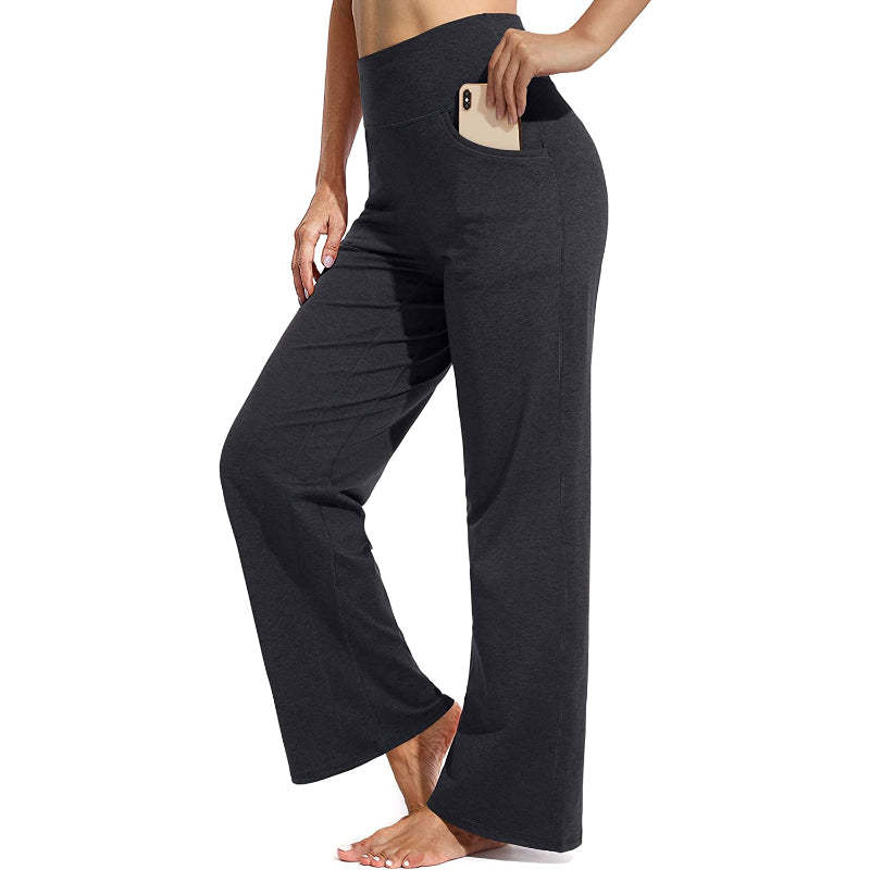 Women Wide Leg Yoga Pants High Waist Stretch Workout Sweatpants With Pockets Casual Straight Leg Pants-Legletic