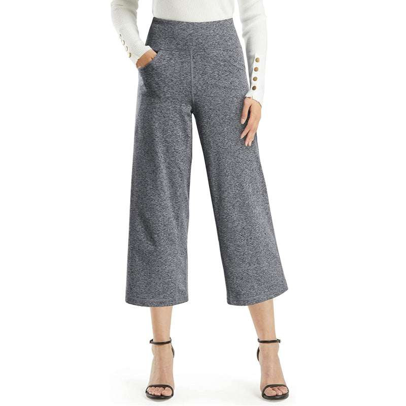 Women Wide Leg Yoga Capri High Waist Stretch Workout Sweatpants With Pockets Casual Straight Leg Pants-Legletic