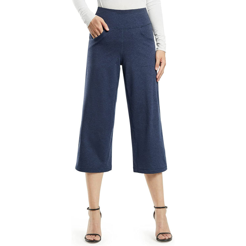 Women Wide Leg Yoga Capri High Waist Stretch Workout Sweatpants With Pockets Casual Straight Leg Pants-Legletic