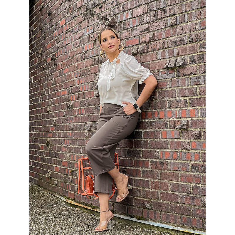 Women Wide Leg Yoga Capri High Waist Stretch Workout Sweatpants With Pockets Casual Straight Leg Pants-Legletic