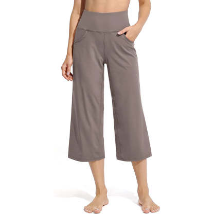 Women Wide Leg Yoga Capri High Waist Stretch Workout Sweatpants With Pockets Casual Straight Leg Pants-Legletic
