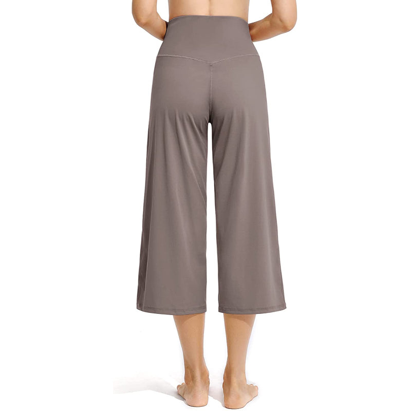Women Wide Leg Yoga Capri High Waist Stretch Workout Sweatpants With Pockets Casual Straight Leg Pants-Legletic