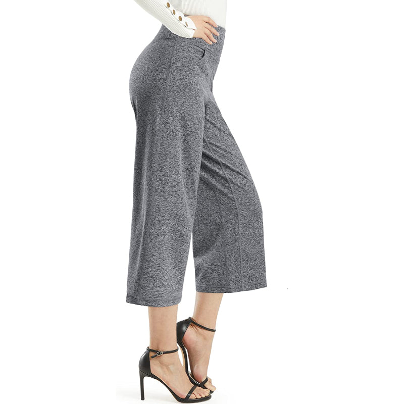 Women Wide Leg Yoga Capri High Waist Stretch Workout Sweatpants With Pockets Casual Straight Leg Pants-Legletic