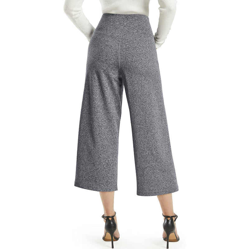 Women Wide Leg Yoga Capri High Waist Stretch Workout Sweatpants With Pockets Casual Straight Leg Pants-Legletic