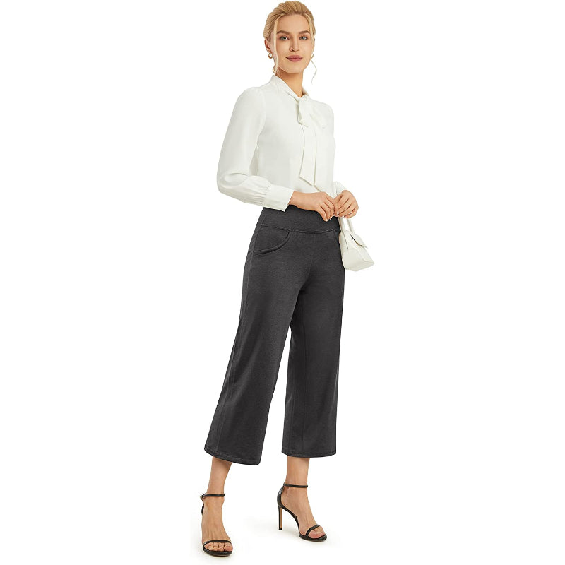 Women Wide Leg Yoga Capri High Waist Stretch Workout Sweatpants With Pockets Casual Straight Leg Pants-Legletic