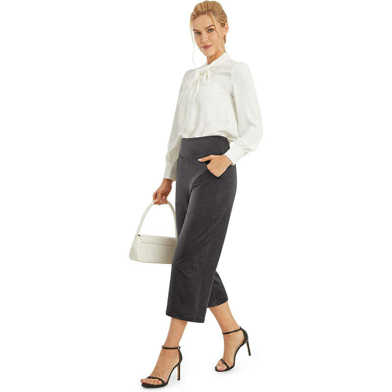 Women Wide Leg Yoga Capri High Waist Stretch Workout Sweatpants With Pockets Casual Straight Leg Pants-Legletic