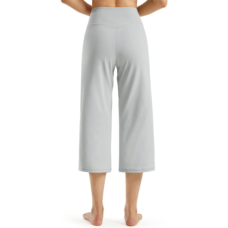 Women Wide Leg Yoga Capri High Waist Stretch Workout Sweatpants With Pockets Casual Straight Leg Pants-Legletic