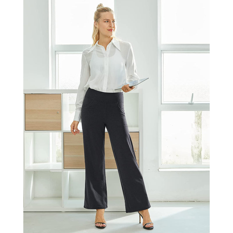 Women Wide Leg Yoga Pants High Waist Stretch Workout Sweatpants With Pockets Casual Straight Leg Pants-Legletic