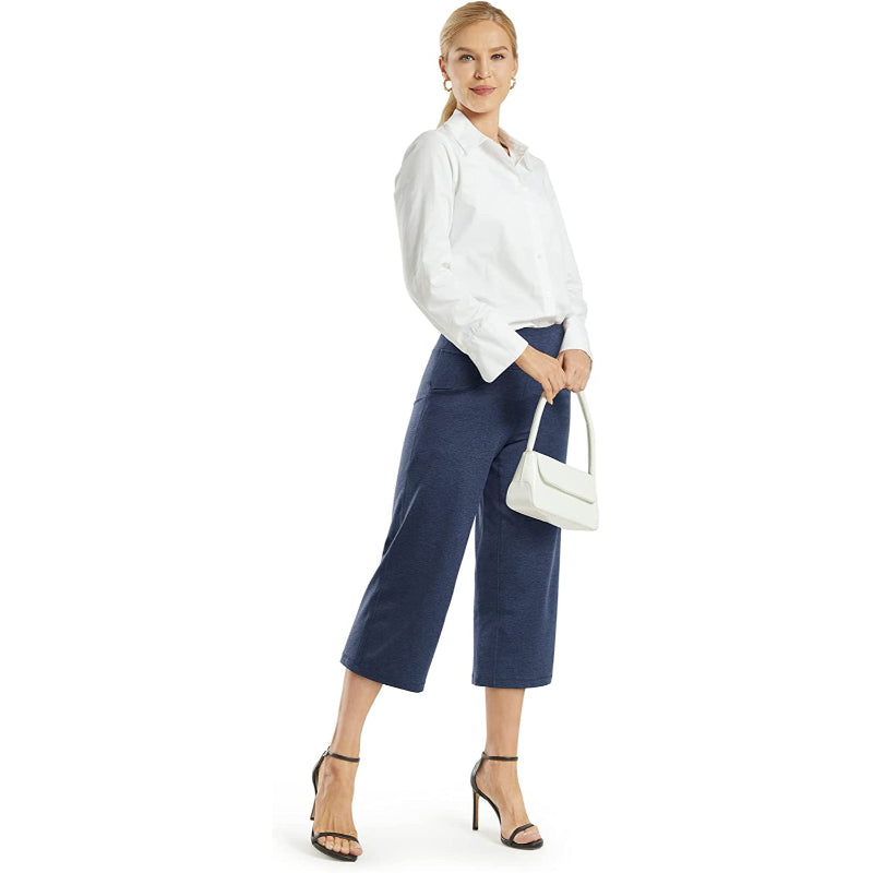 Women Wide Leg Yoga Capri High Waist Stretch Workout Sweatpants With Pockets Casual Straight Leg Pants-Legletic