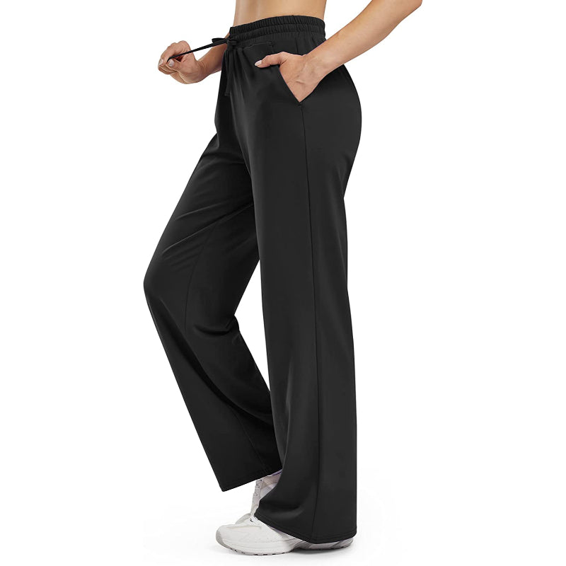 Women Wide Leg Yoga Capri High Waist Stretch Workout Sweatpants With Drawstrings Leg Pants-Legletic