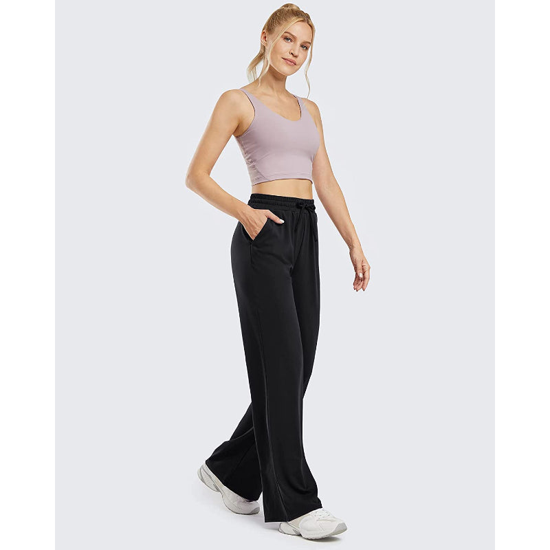 Women Wide Leg Yoga Capri High Waist Stretch Workout Sweatpants With Drawstrings Leg Pants-Legletic