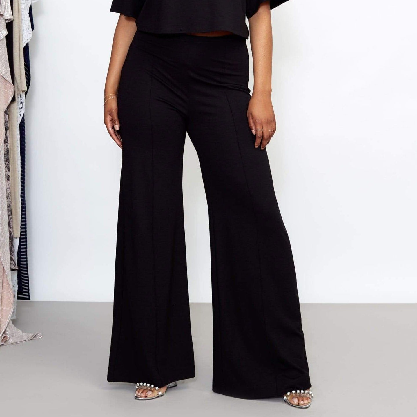 Black Ponte Knit Wide Leg Pant-Legletic