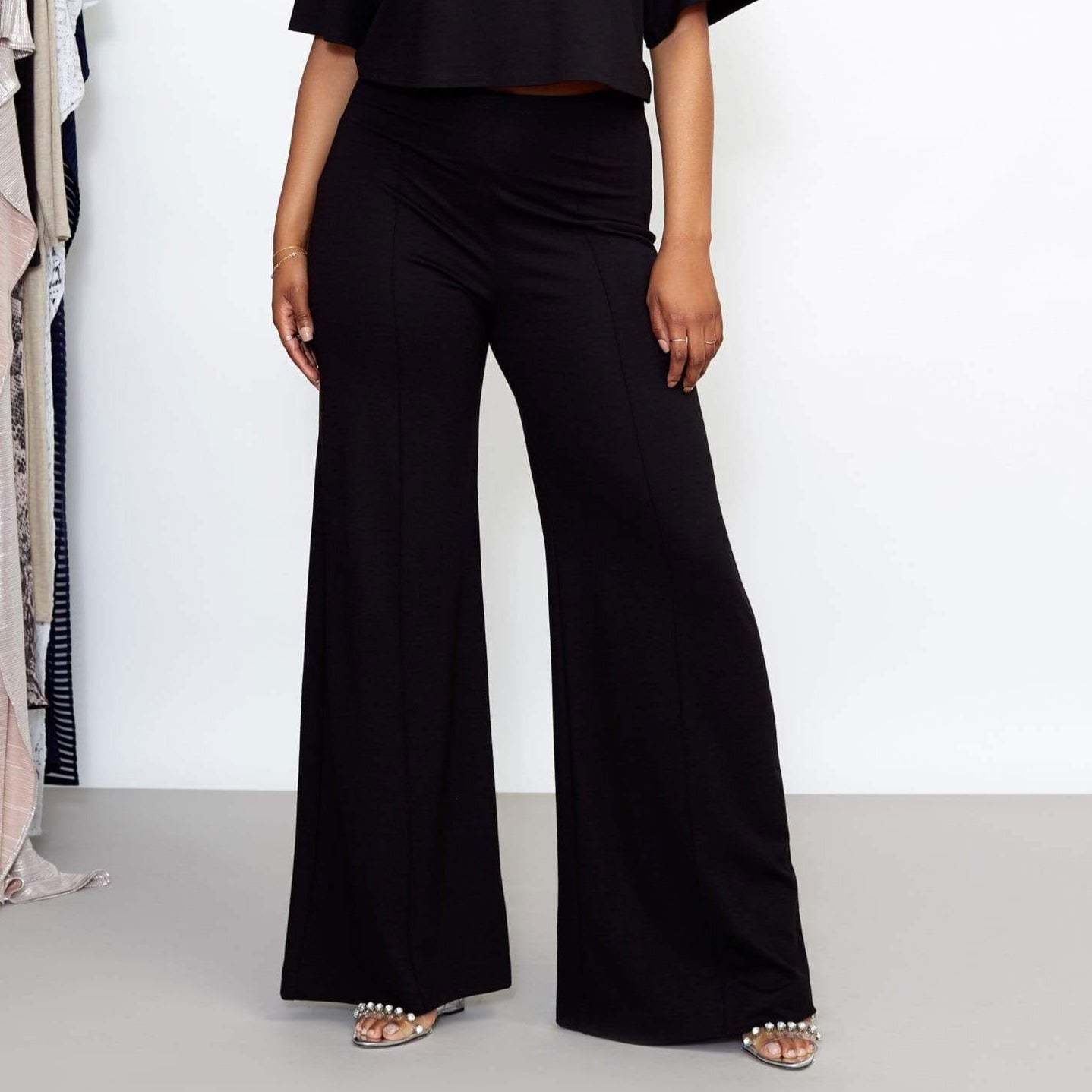 Black Ponte Knit Wide Leg Pant-Legletic