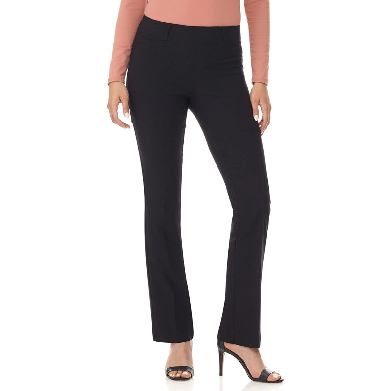 Women's Solid Ease In To Comfort Fit Barely Bootcut Stretch Pants-Legletic