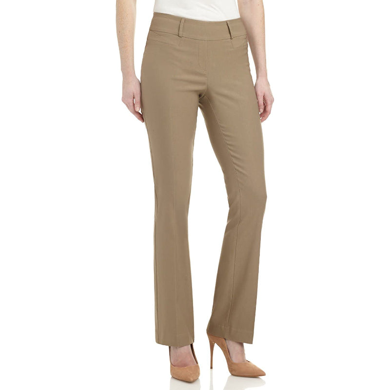 Women's Solid Ease In To Comfort Fit Bootcut Stretch Pant With Pull On-Legletic