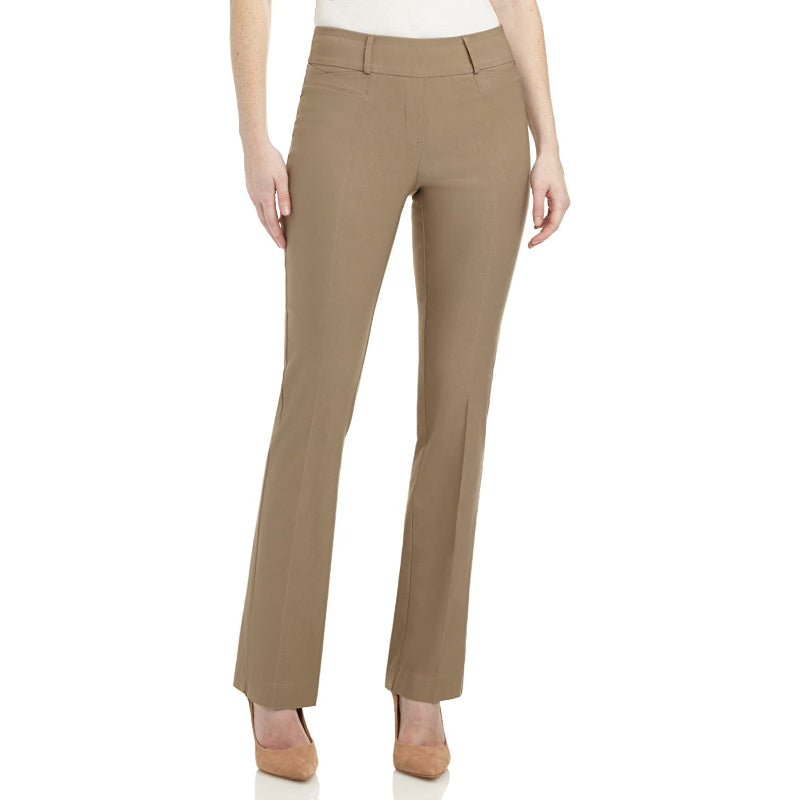 Women's Solid Ease In To Comfort Fit Bootcut Stretch Pant With Pull On-Legletic