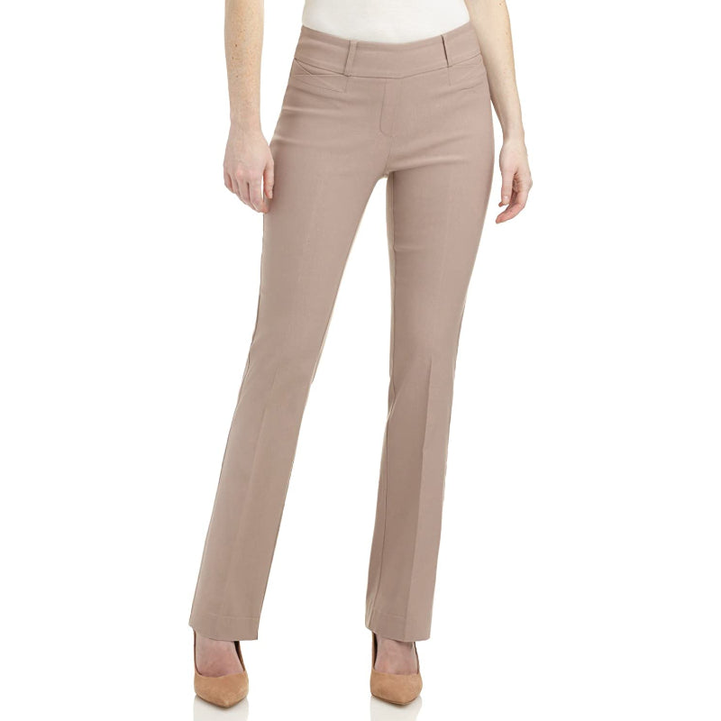Women's Solid Ease In To Comfort Fit Bootcut Stretch Pant With Pull On-Legletic