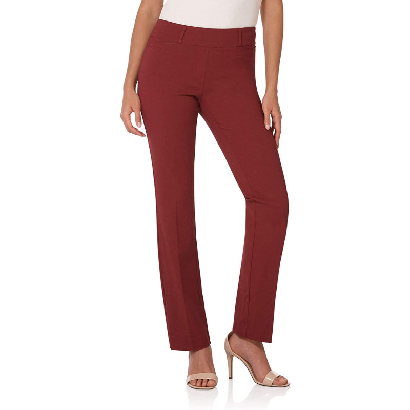 Multicolor Women's Solid Ease In To Comfort Fit Bootcut Stretch Pant With Pull On-Legletic