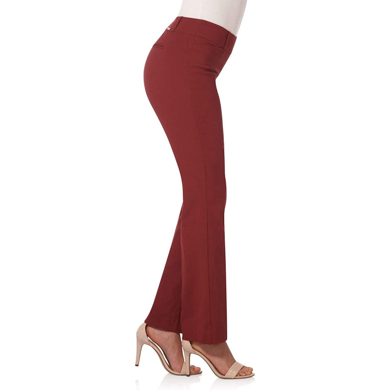 Multicolor Women's Solid Ease In To Comfort Fit Bootcut Stretch Pant With Pull On-Legletic