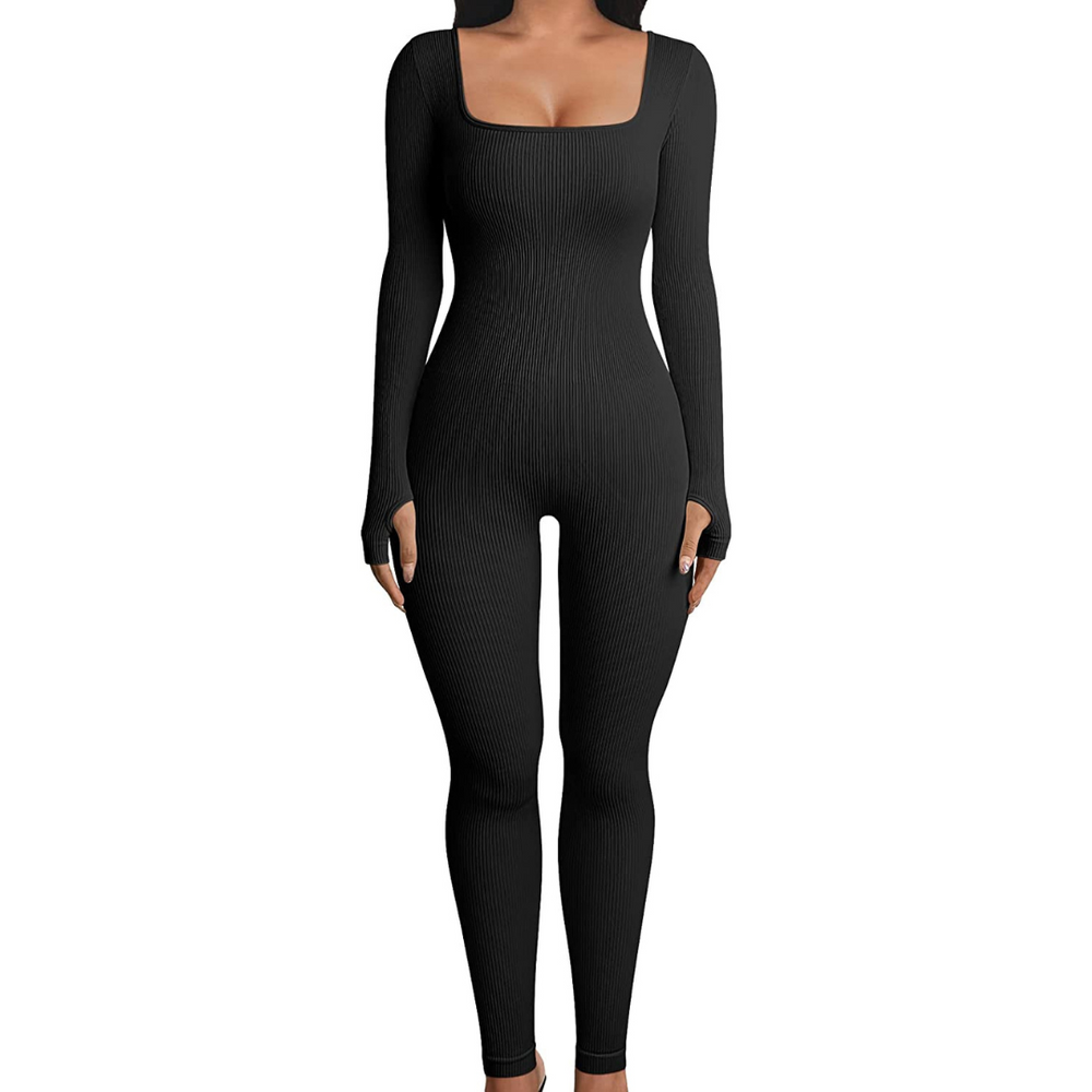 Cotton Rib Long Sleeve Jumpsuit-Legletic