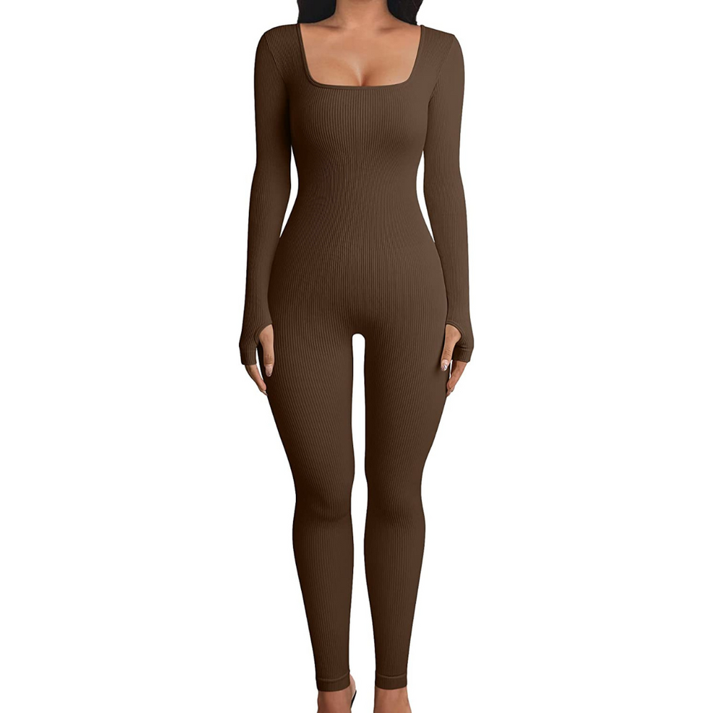 Cotton Rib Long Sleeve Jumpsuit-Legletic