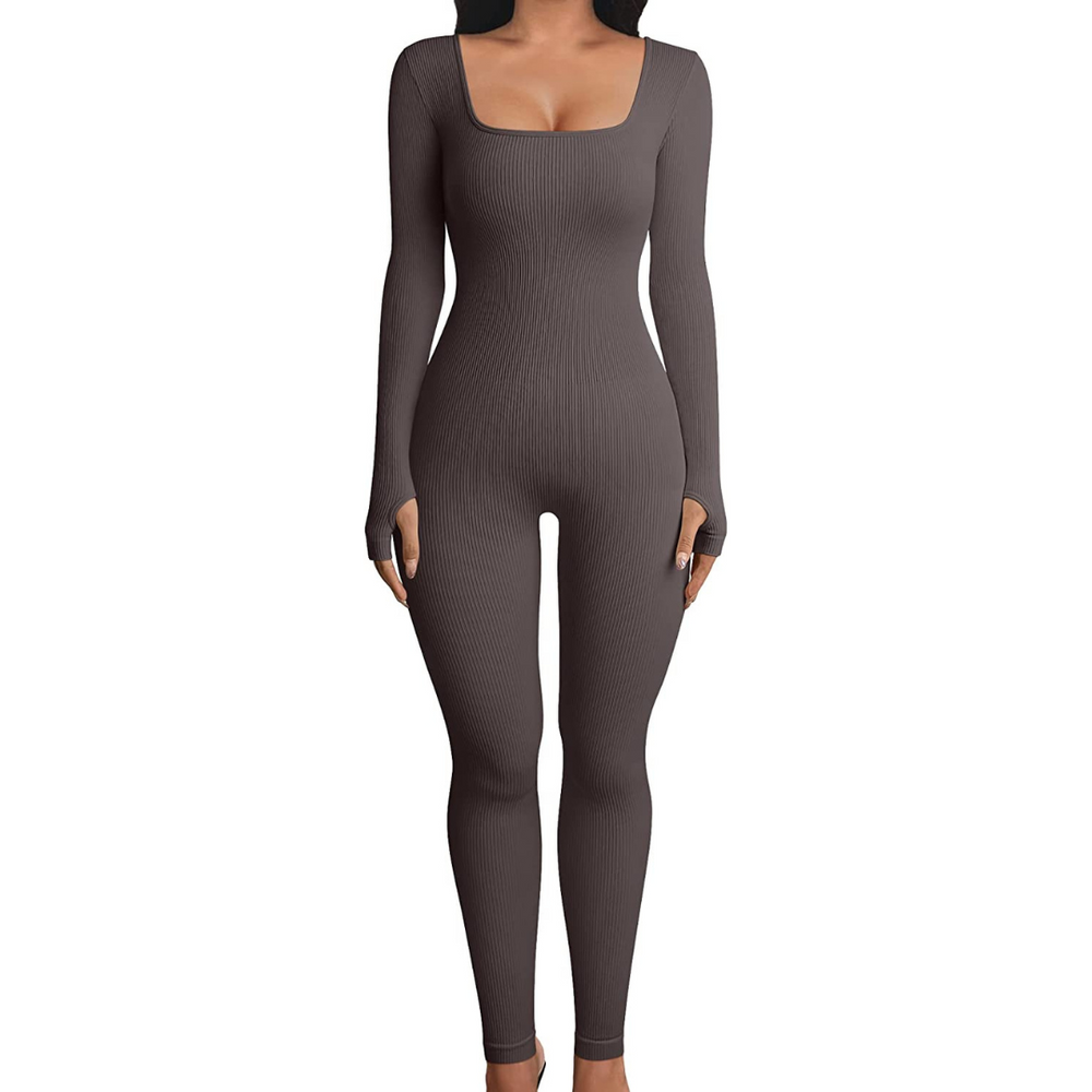 Cotton Rib Long Sleeve Jumpsuit-Legletic