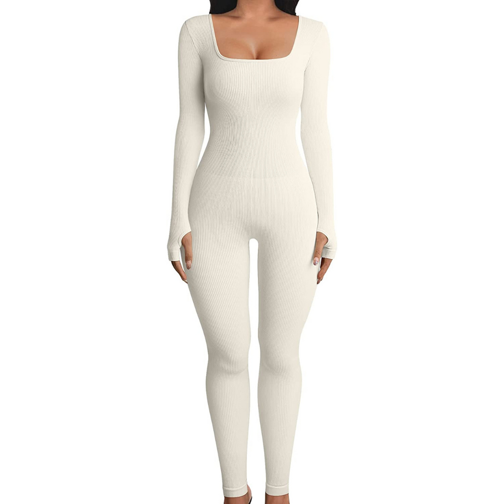 Cotton Rib Long Sleeve Jumpsuit-Legletic