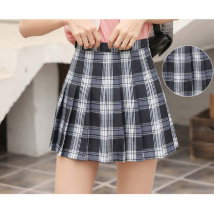 Women High Waist Plaid Pleated Skirt-Legletic