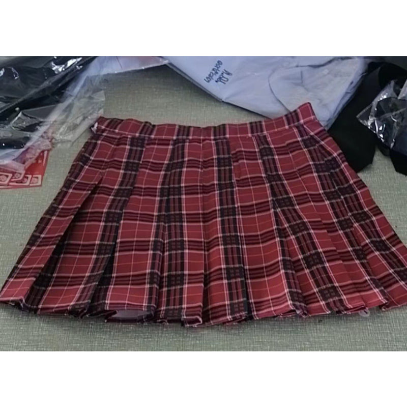 Women High Waist Plaid Pleated Skirt-Legletic
