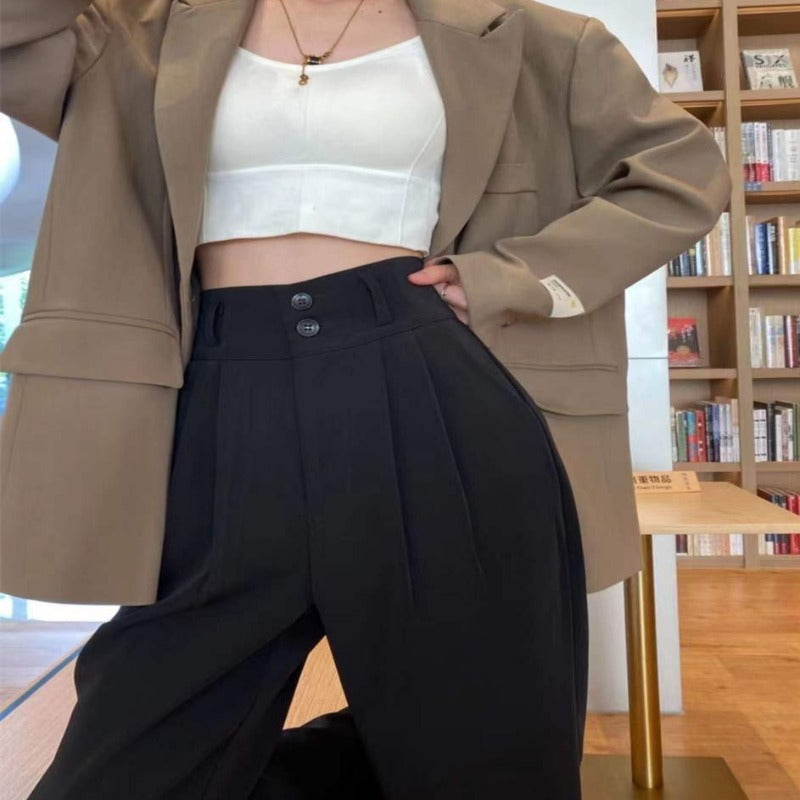 Two Buttons Wide Leg Pants For Women-Legletic