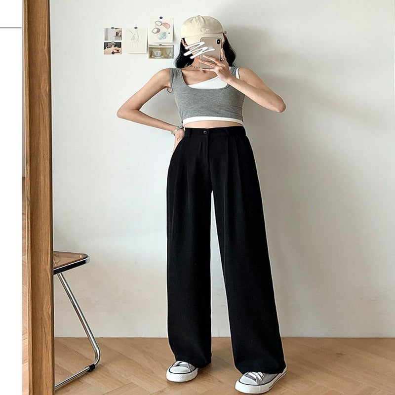 Women's Wide Leg Lose High Waist Casual Trousers-Legletic
