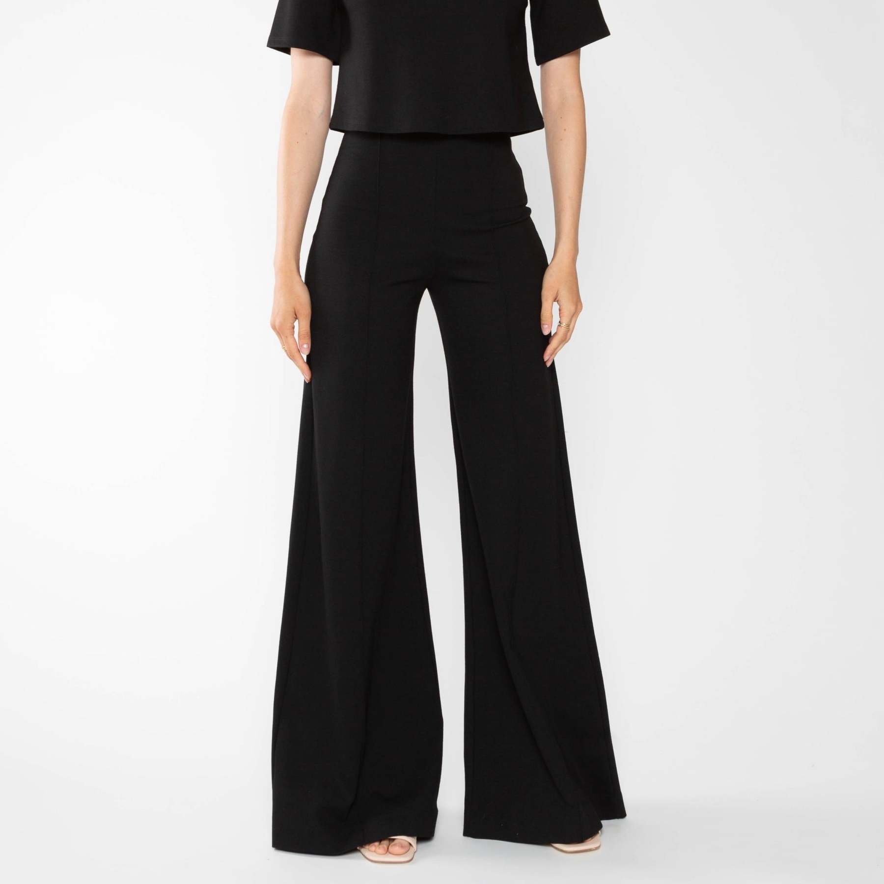 Black Ponte Knit Wide Leg Pant-Legletic