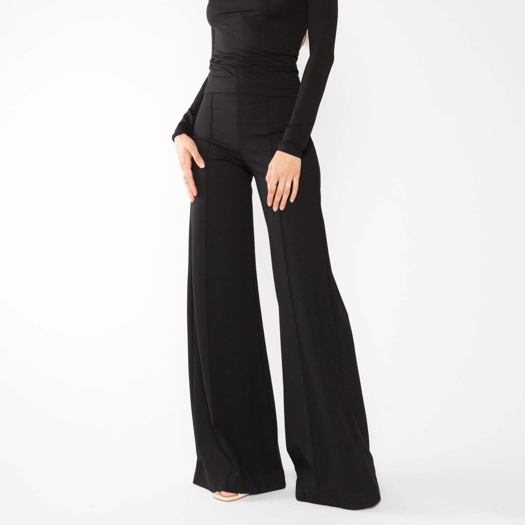 Black Ponte Knit Wide Leg Pant-Legletic