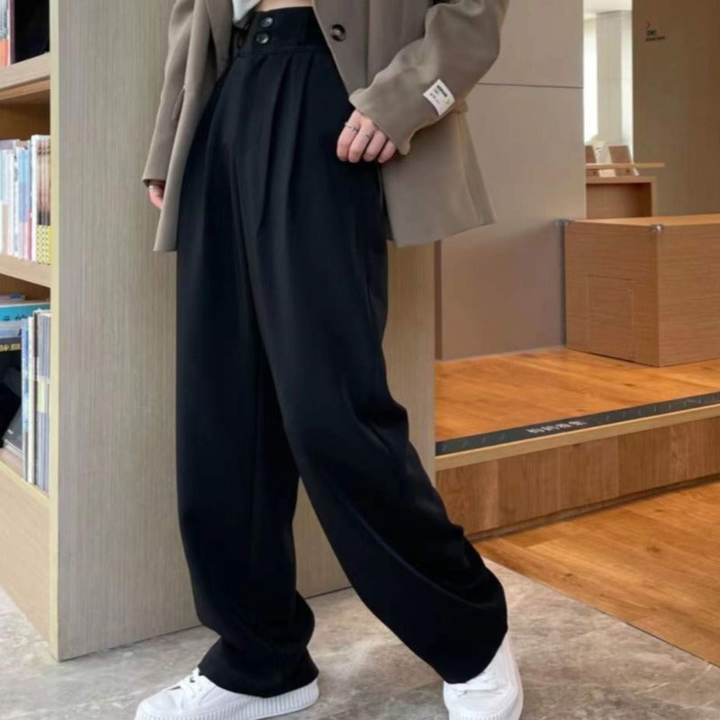 Two Buttons Wide Leg Pants For Women-Legletic