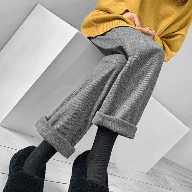 Straight Leg High Waist Knitted Wool Casual Pants-Legletic