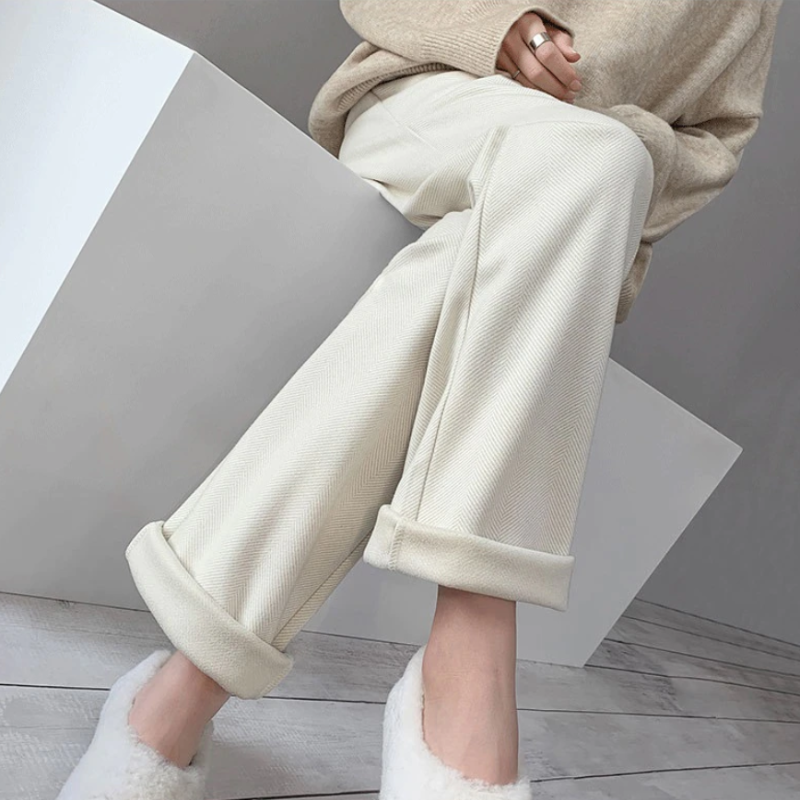 Straight Leg High Waist Knitted Wool Casual Pants-Legletic
