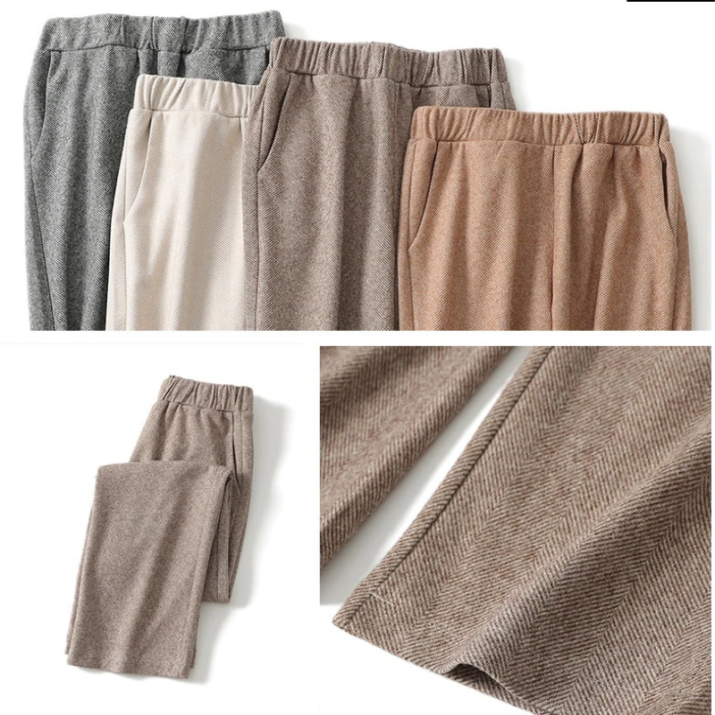 Straight Leg High Waist Knitted Wool Casual Pants-Legletic