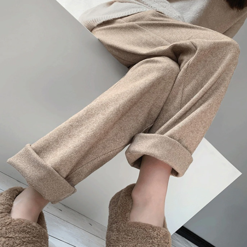 Straight Leg High Waist Knitted Wool Casual Pants-Legletic