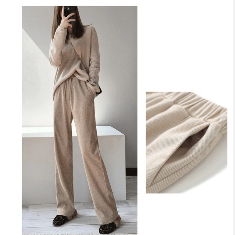 Straight Leg High Waist Knitted Wool Casual Pants-Legletic