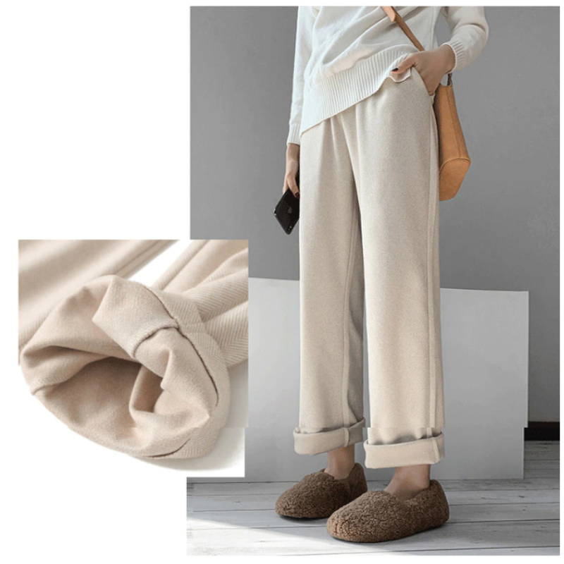 Straight Leg High Waist Knitted Wool Casual Pants-Legletic