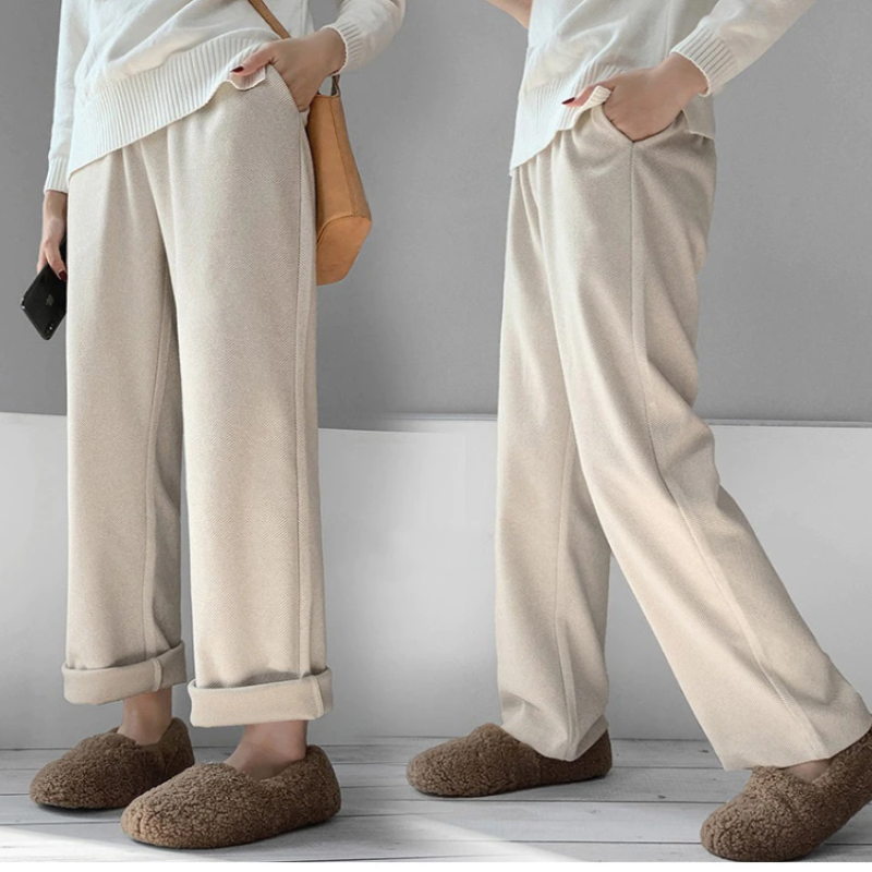 Straight Leg High Waist Knitted Wool Casual Pants-Legletic