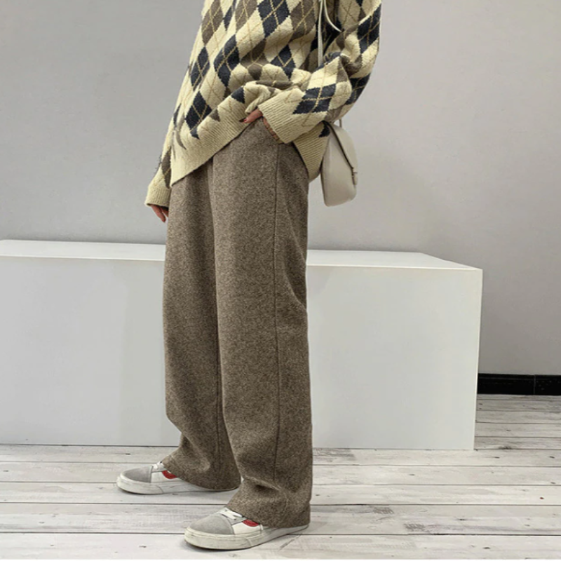 Straight Leg High Waist Knitted Wool Casual Pants-Legletic