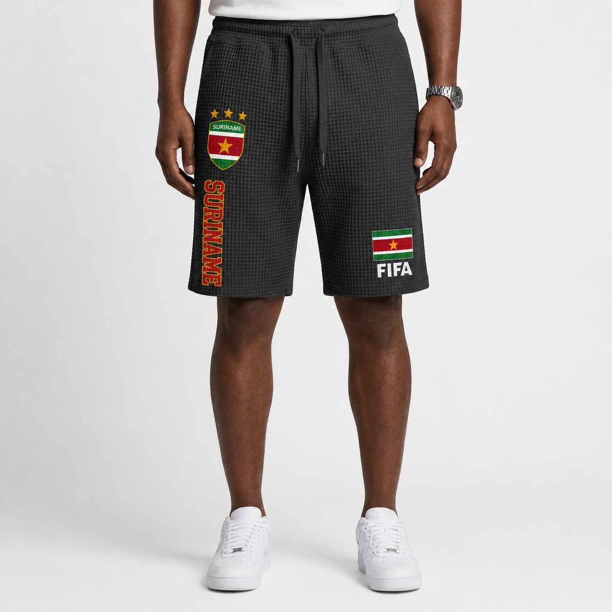 FIFA 2026 Suriname Printed Waffle Football Fan Shorts