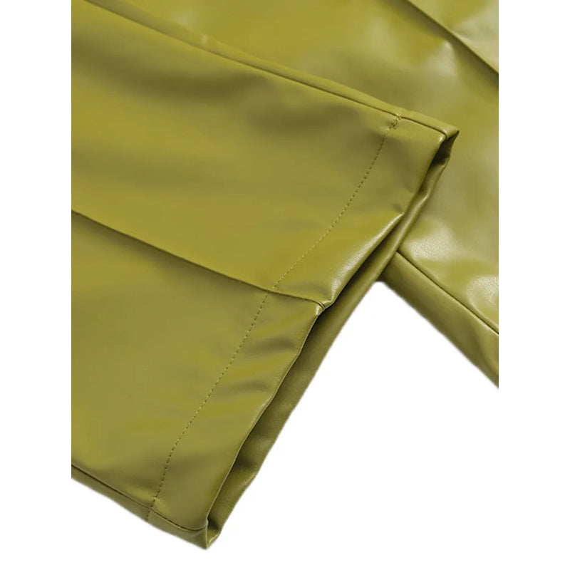 Vintage High Waist Faux Leather Straight Pants-Legletic