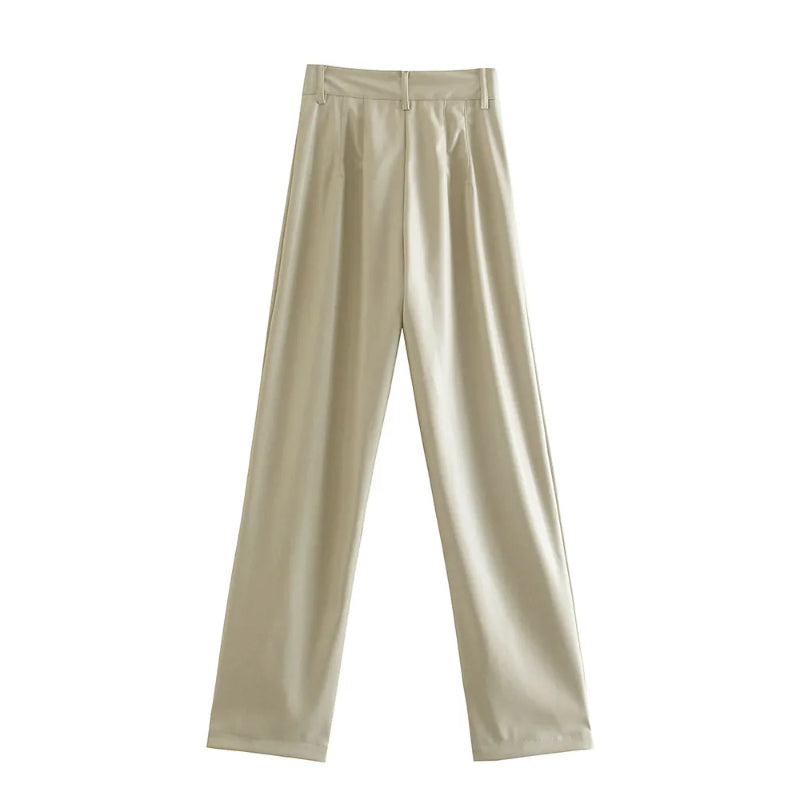 Vintage High Waist Faux Leather Straight Pants-Legletic