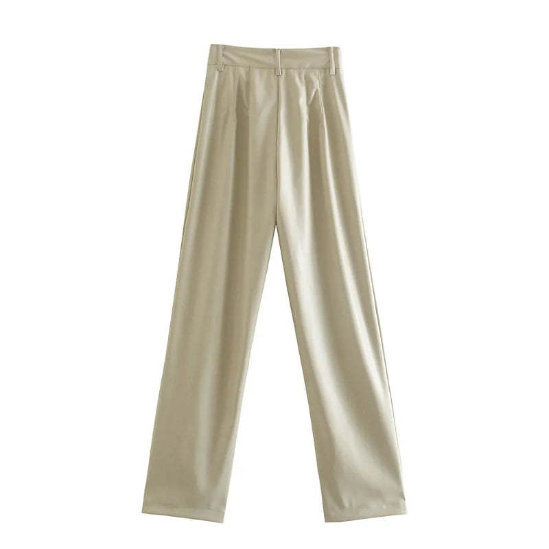 Vintage High Waist Faux Leather Straight Pants-Legletic