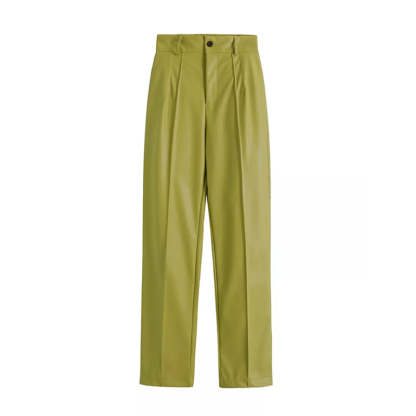 Vintage High Waist Faux Leather Straight Pants-Legletic