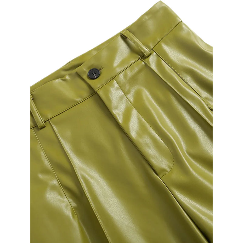 Vintage High Waist Faux Leather Straight Pants-Legletic